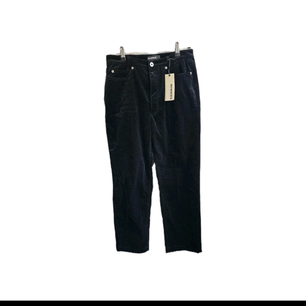 NWT Cambio Womens Size 12 Waist 30" Sharon Black Velvet Ankle High Rise Pants